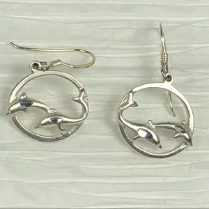 925 Silver circle dolphin earrings